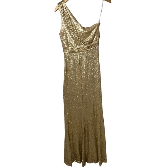 Revelry Starla Sequin Dress One Shoulder Gold Size 8 Bridesmaid Prom 2436 R - Picture 4 of 13